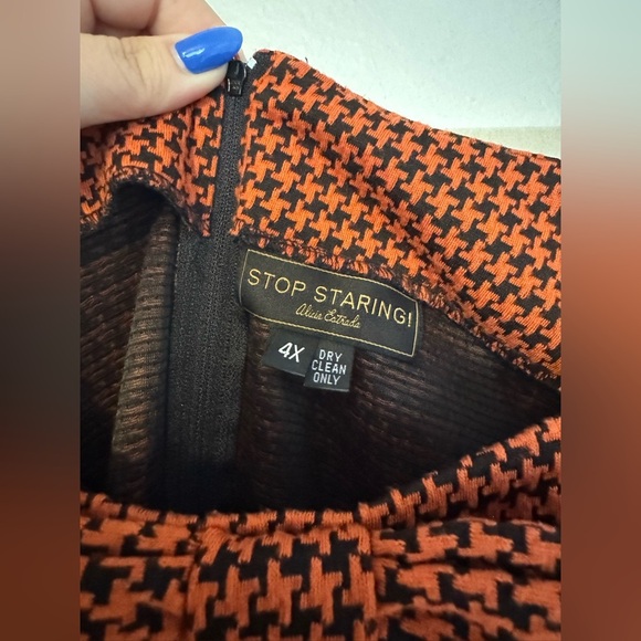 Stop Staring Paola Dress Orange Houndstooth Bow Retro Pinup Plus Size 4X EUC - Picture 6 of 8